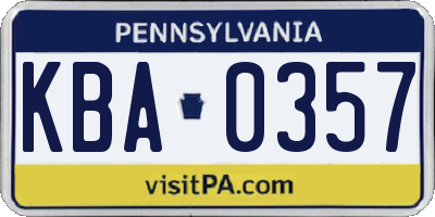 PA license plate KBA0357