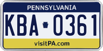 PA license plate KBA0361
