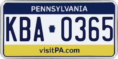 PA license plate KBA0365
