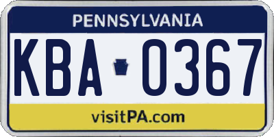 PA license plate KBA0367