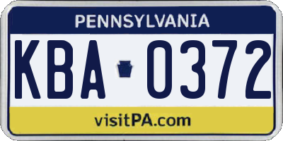 PA license plate KBA0372
