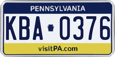 PA license plate KBA0376