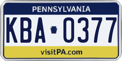 PA license plate KBA0377