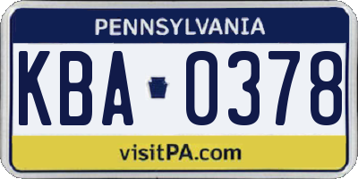 PA license plate KBA0378