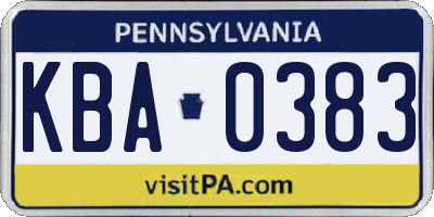 PA license plate KBA0383