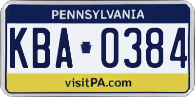 PA license plate KBA0384