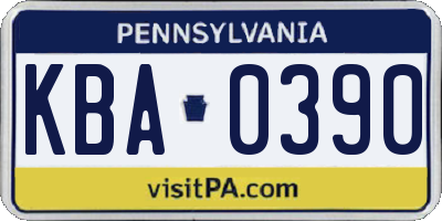 PA license plate KBA0390
