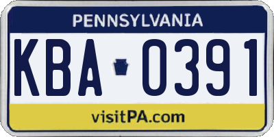 PA license plate KBA0391