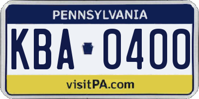 PA license plate KBA0400