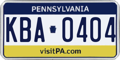 PA license plate KBA0404