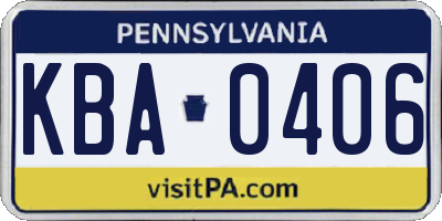 PA license plate KBA0406