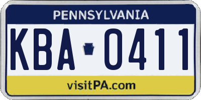 PA license plate KBA0411
