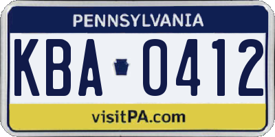 PA license plate KBA0412