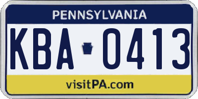 PA license plate KBA0413