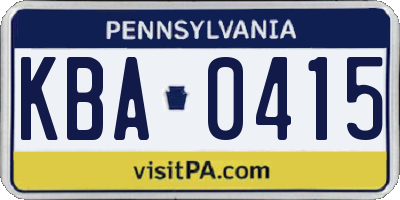PA license plate KBA0415