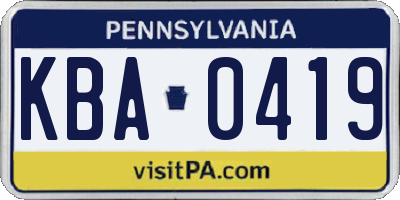 PA license plate KBA0419