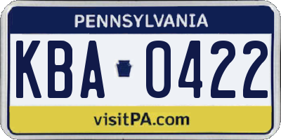 PA license plate KBA0422