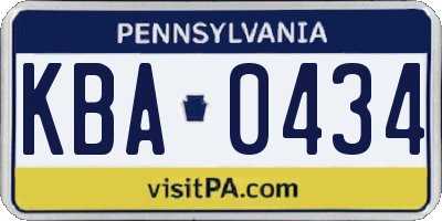 PA license plate KBA0434