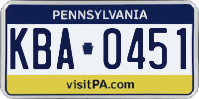 PA license plate KBA0451