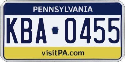 PA license plate KBA0455