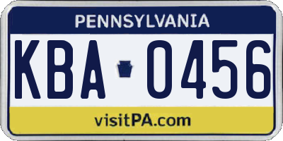 PA license plate KBA0456