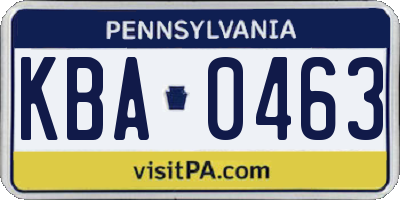 PA license plate KBA0463