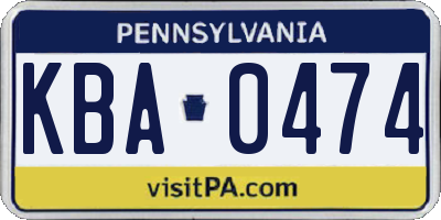 PA license plate KBA0474