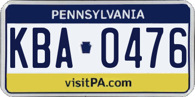 PA license plate KBA0476