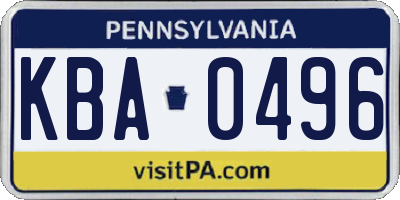PA license plate KBA0496