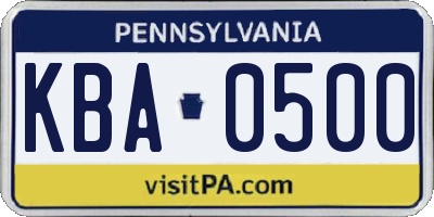 PA license plate KBA0500