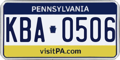 PA license plate KBA0506