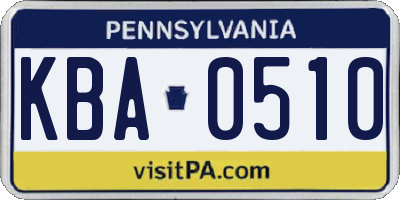 PA license plate KBA0510