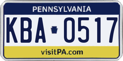 PA license plate KBA0517