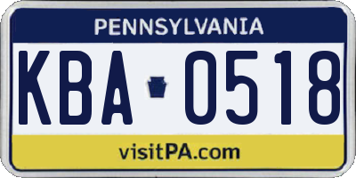 PA license plate KBA0518