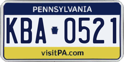 PA license plate KBA0521