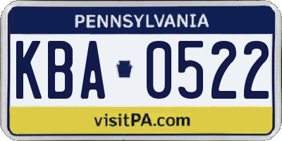 PA license plate KBA0522