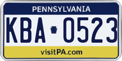 PA license plate KBA0523