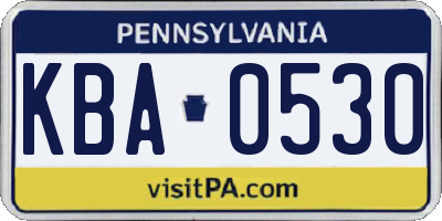 PA license plate KBA0530