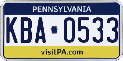 PA license plate KBA0533