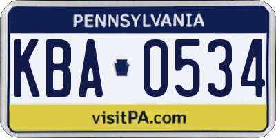 PA license plate KBA0534