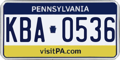 PA license plate KBA0536