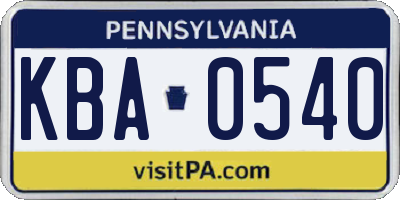 PA license plate KBA0540