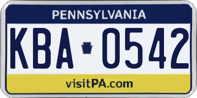PA license plate KBA0542