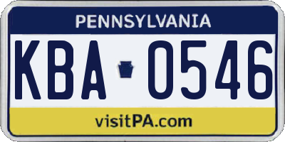 PA license plate KBA0546
