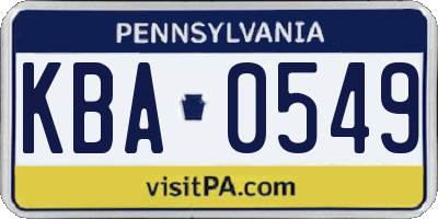 PA license plate KBA0549