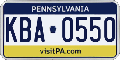 PA license plate KBA0550