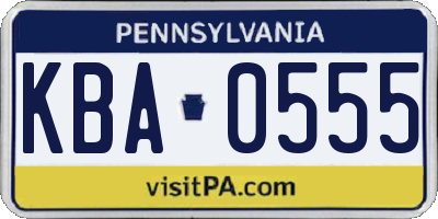 PA license plate KBA0555