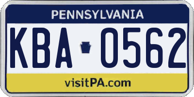 PA license plate KBA0562