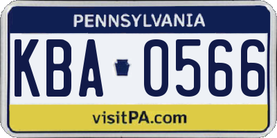 PA license plate KBA0566