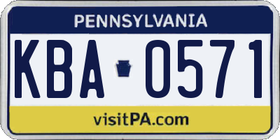 PA license plate KBA0571